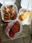 Platanos, Flan, and Rambutans -- perfect street treats!